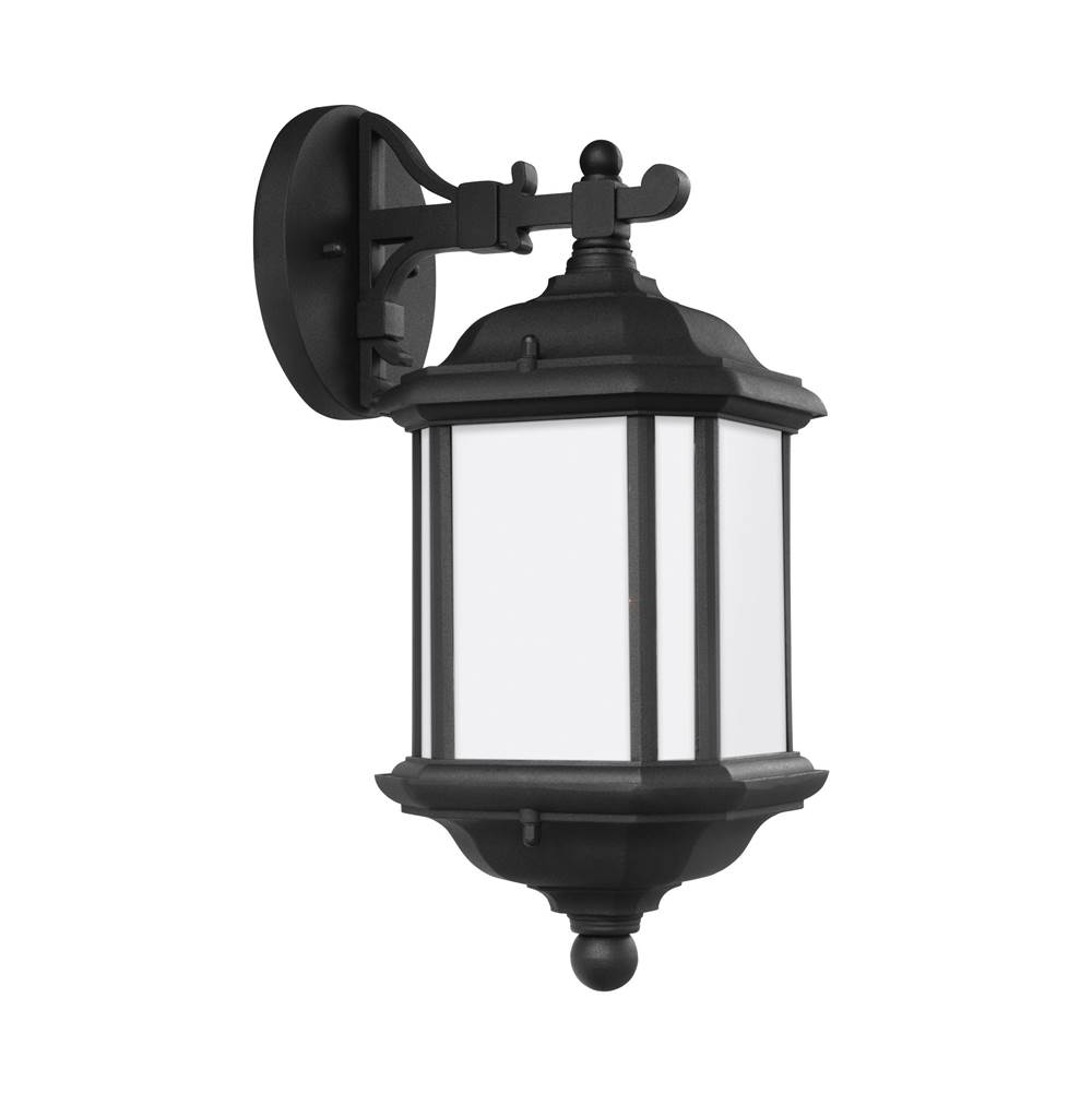 Generation Lighting Kent Traditional 1-Light Led Outdoor Exterior Medium Wall Lantern Sconce In Black Finish With Satin Etched Glass Panels