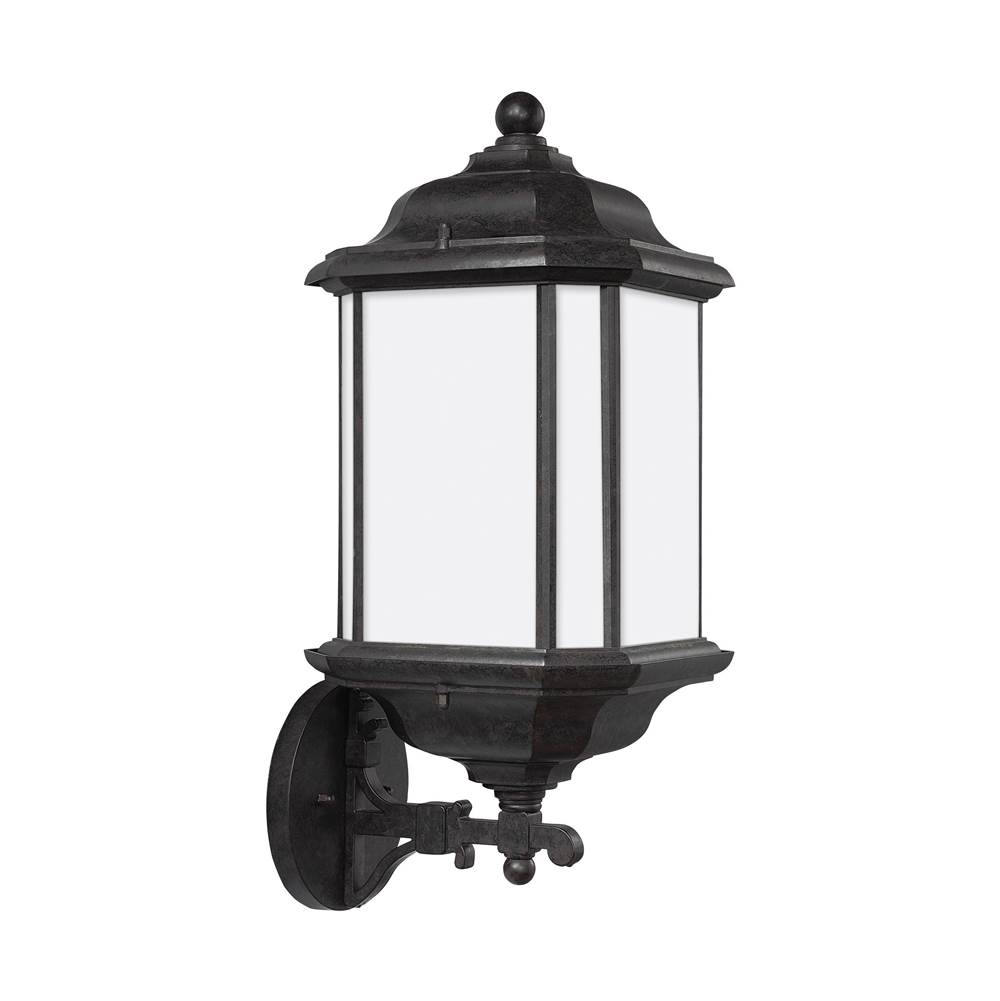 Generation Lighting Kent Traditional 1-Light Outdoor Exterior Large Uplight Wall Lantern Sconce In Oxford Bronze Finish With Satin Etched Glass Panels