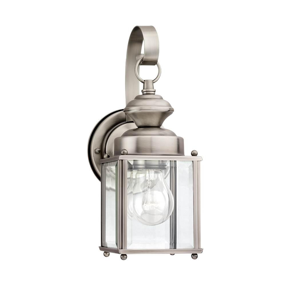 Generation Lighting Jamestowne Transitional 1-Light Small Outdoor Exterior Wall Lantern In Antique Brushed Nickel Silver Finish With Clear Beveled Glass Panels