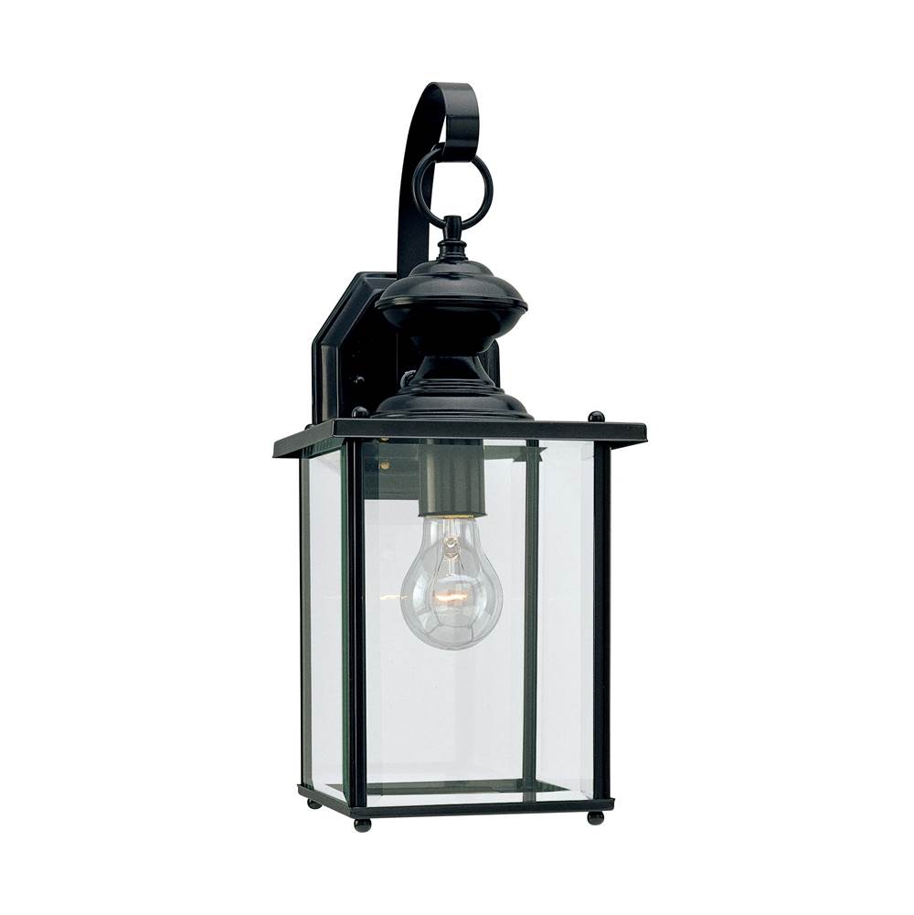 Generation Lighting Jamestowne Transitional 1-Light Large Outdoor Exterior Wall Lantern In Black Finish With Clear Beveled Glass Panels