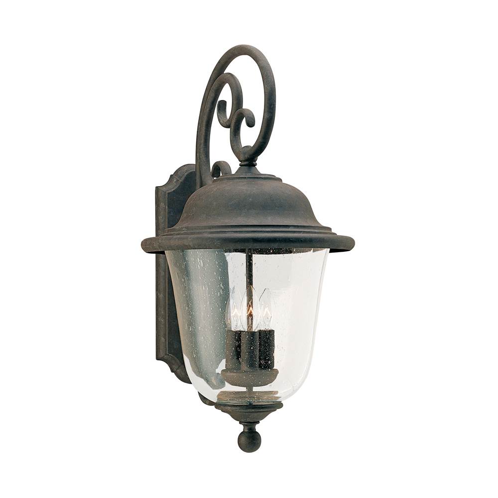 Generation Lighting Trafalgar Traditional 3-Light Outdoor Exterior Wall Lantern Sconce In Oxidized Bronze Finish With Clear Seeded Glass Shade
