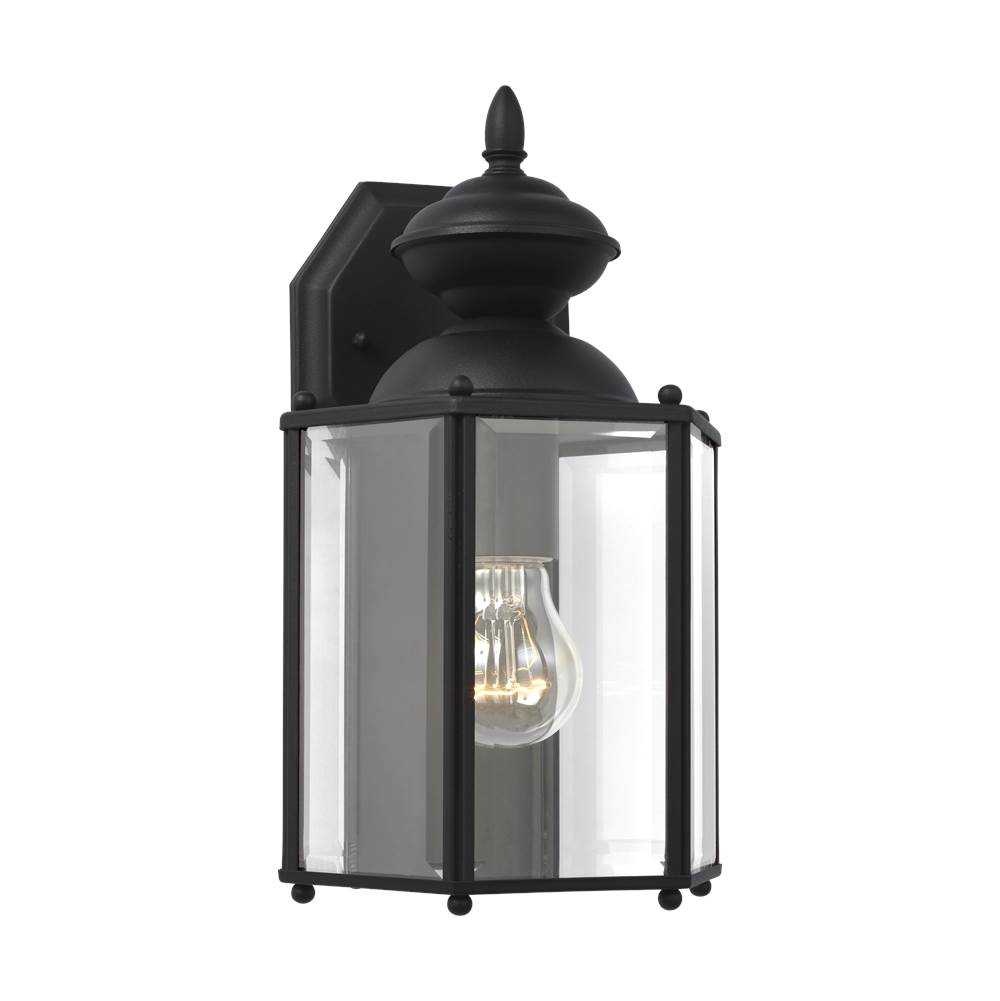 Generation Lighting Classico Traditional 1-Light Outdoor Exterior Medium Wall Lantern Sconce In Black Finish With Clear Beveled Glass Panels