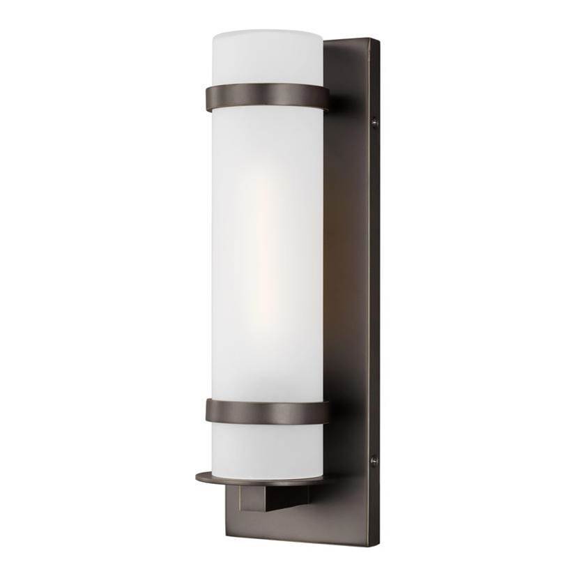 Generation Lighting Alban Modern 1-Light Outdoor Exterior Small Wall Lantern In Antique Bronze With Etched Opal Glass Shade