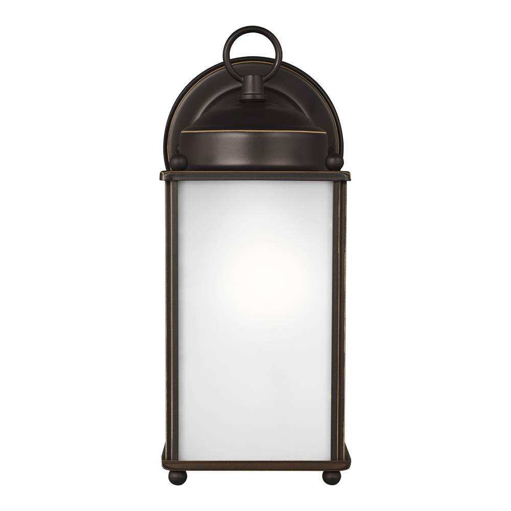 Generation Lighting New Castle Traditional 1-Light Outdoor Exterior Large Wall Lantern Sconce In Antique Bronze Finish With Satin Etched Glass Panels