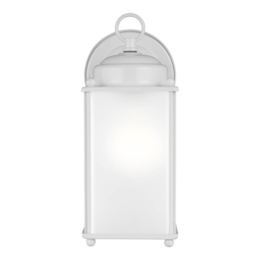 Generation Lighting New Castle Traditional 1-Light Led Outdoor Exterior Large Wall Lantern Sconce In White Finish With Satin Etched Glass Panels