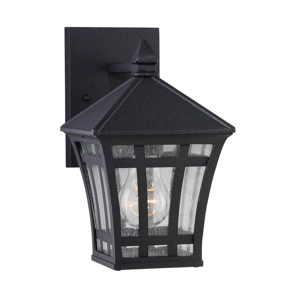 Generation Lighting Herrington Transitional 1-Light Outdoor Exterior Small Wall Lantern Sconce In Black Finish With Clear Seeded Glass Panels
