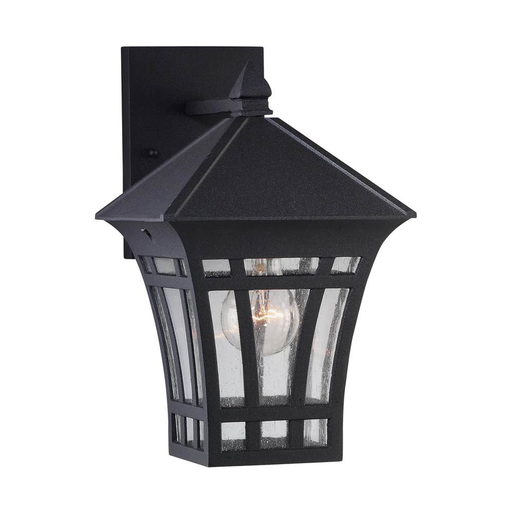 Generation Lighting Herrington Transitional 1-Light Outdoor Exterior Medium Wall Lantern Sconce In Black Finish With Clear Seeded Glass Panels