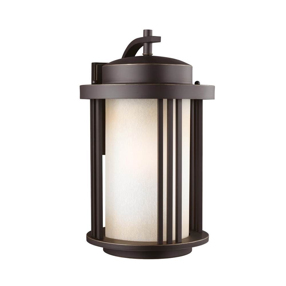 Generation Lighting Crowell Contemporary 1-Light Led Outdoor Exterior Large Wall Lantern Sconce In Antique Bronze Finish With Creme Parchment Glass Shade