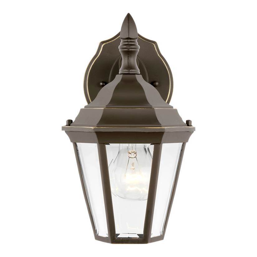Generation Lighting Bakersville Traditional 1-Light Outdoor Exterior Small Wall Lantern Sconce In Antique Bronze Finish With Clear Beveled Glass Panels