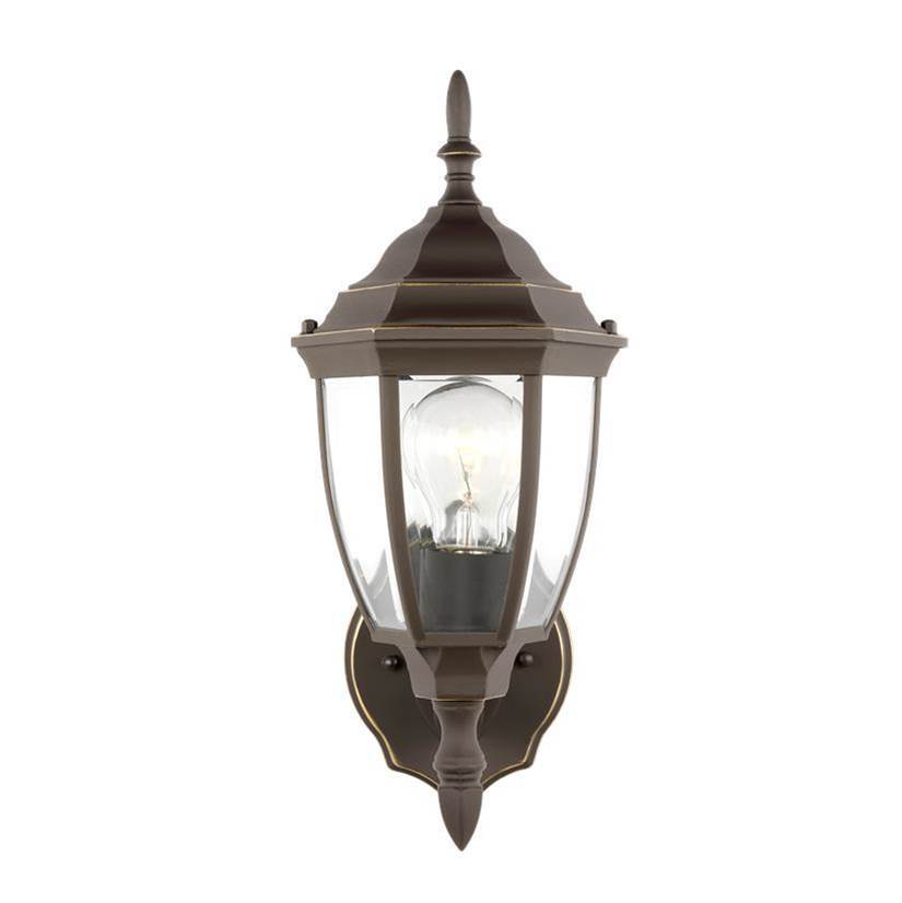 Generation Lighting Bakersville Traditional 1-Light Outdoor Exterior Round Wall Lantern Sconce In Antique Bronze Finish With Clear Beveled Glass Panels