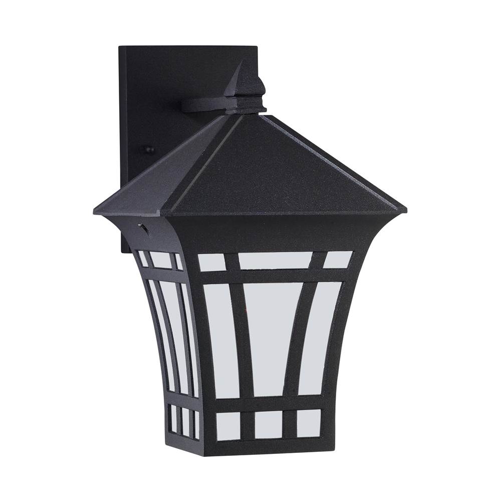Generation Lighting Herrington Transitional 1-Light Outdoor Exterior Medium Wall Lantern Sconce In Black Finish With Etched White Glass Panels