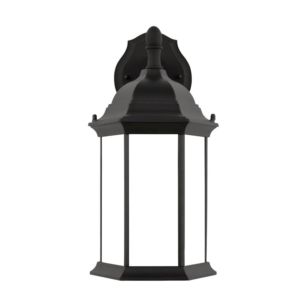 Generation Lighting Sevier Traditional 1-Light Led Outdoor Exterior Medium Downlight Outdoor Wall Lantern Sconce In Black Finish With Satin Etched Glass Panels