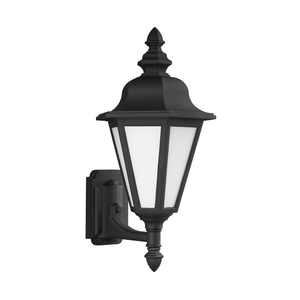 Generation Lighting Brentwood Traditional 1-Light Led Outdoor Exterior Medium Uplight Outdoor Wall Lantern Sconce In Black Finish With Smooth White Glass Panels