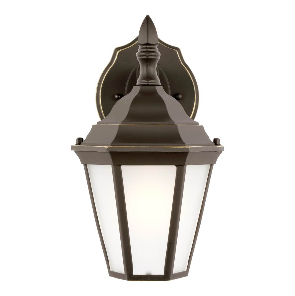Generation Lighting Bakersville Traditional 1-Light Led Outdoor Exterior Small Wall Lantern Sconce In Antique Bronze Finish With Satin Etched Glass Panels