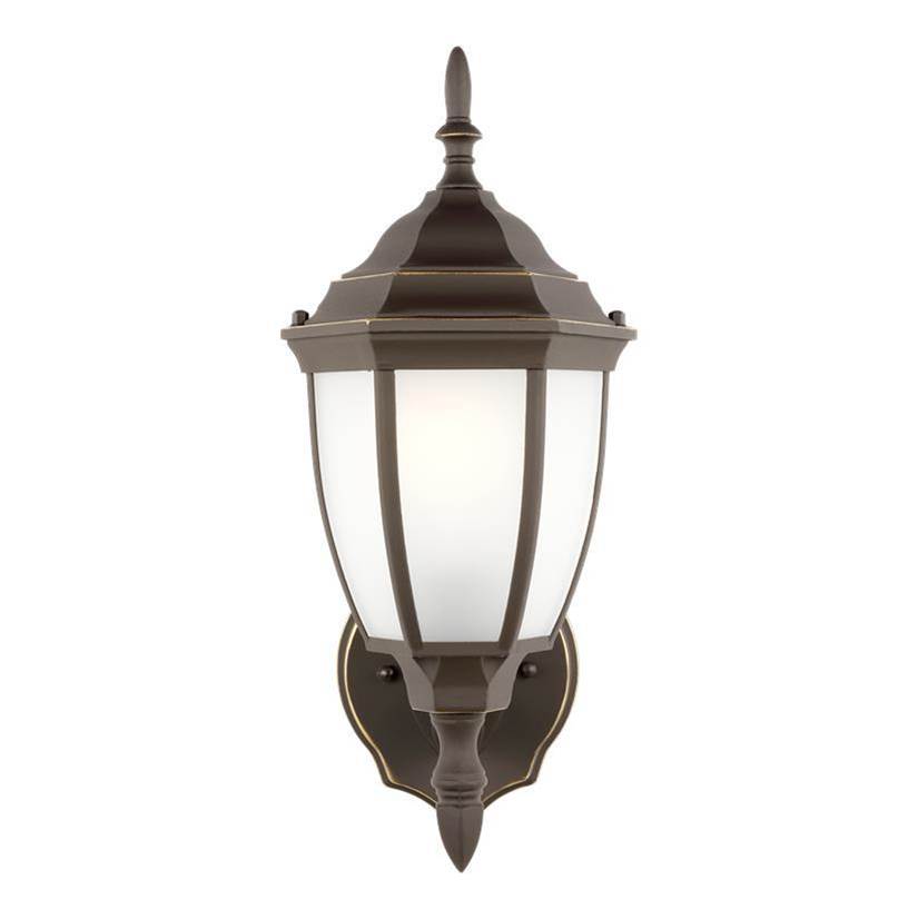 Generation Lighting Bakersville Traditional 1-Light Outdoor Exterior Round Wall Lantern Sconce In Antique Bronze Finish With Satin Etched Glass Shades