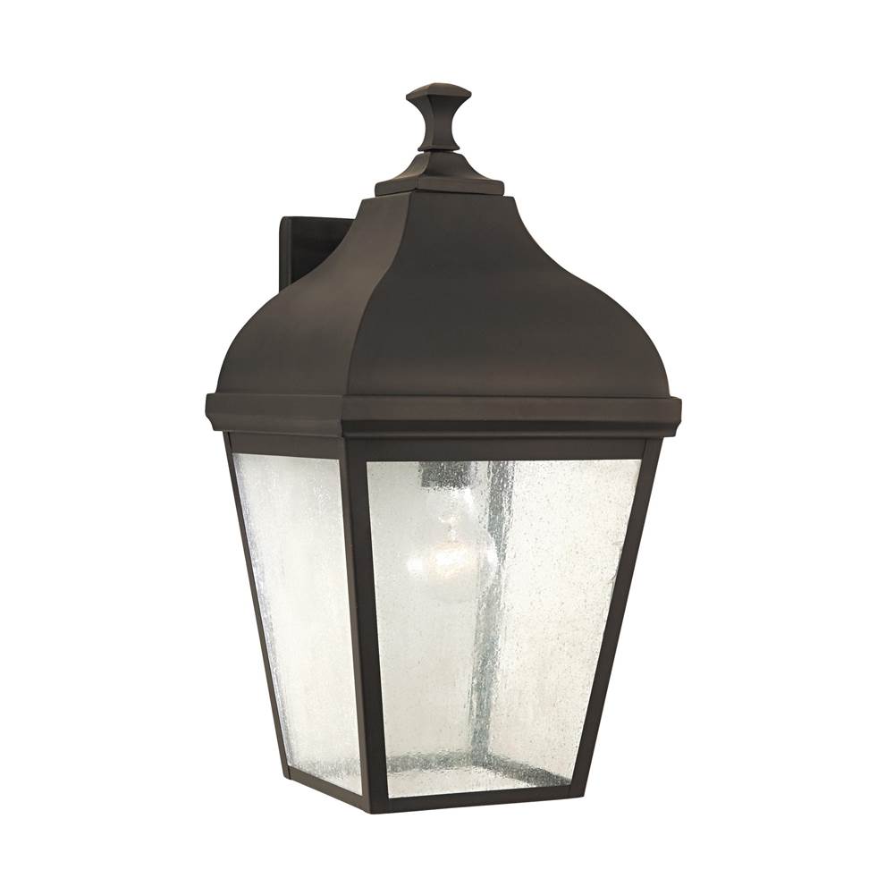 Generation Lighting Terrace Transitional 1-Light Outdoor Exterior Extra Large Wall Lantern Sconce In Oil Rubbed Bronze Finish With Clear Seeded Glass Shades