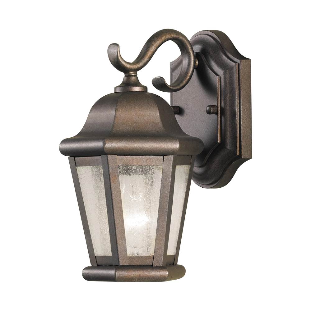 Generation Lighting Martinsville Traditional 1-Light Outdoor Exterior Small Wall Lantern Sconce In Corinthian Bronze Finish With Clear Seeded Glass Shades