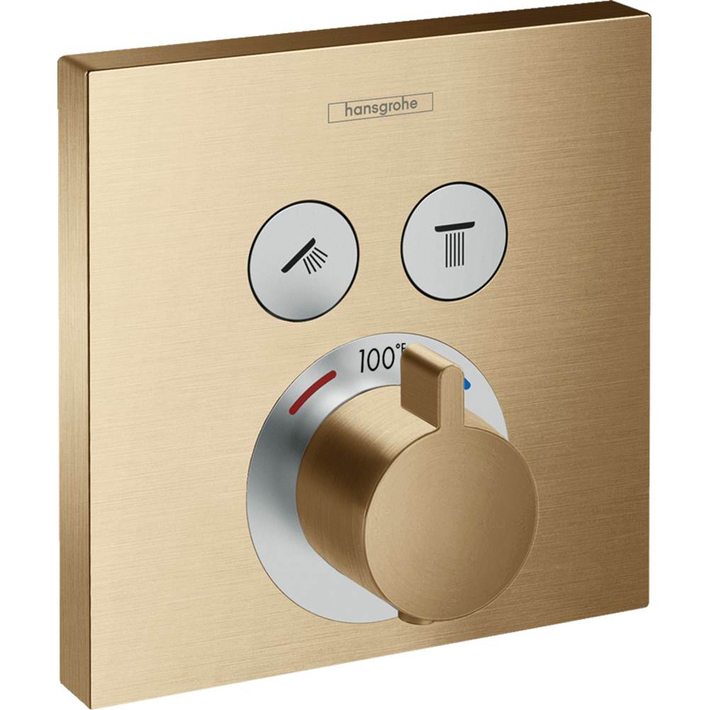 Hansgrohe ShowerSelect Thermostatic Trim for 2 Functions, Square in Brushed Bronze