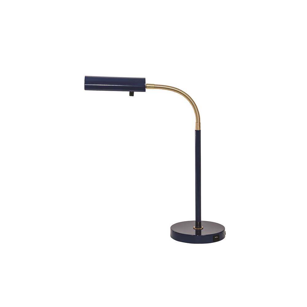 House Of Troy Fusion Flex Task Table Lamp Navy Blue/Satin Brass With Usb Port