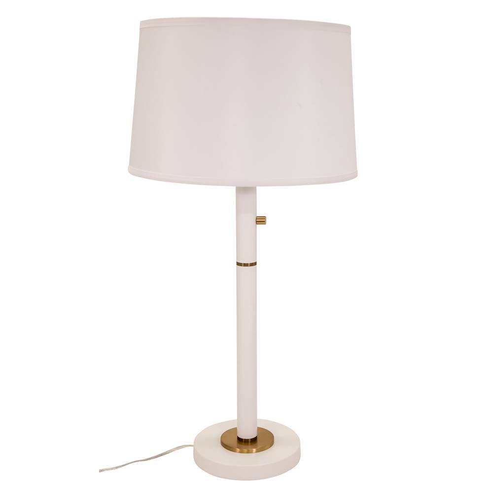 House Of Troy Rupert three way table lamp in white with weathered brass accents and USB port