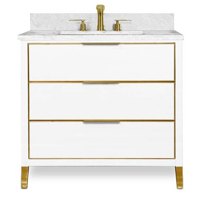 Icera Muse Vanity Cabinet 36-in, Matte White with Satin Brass