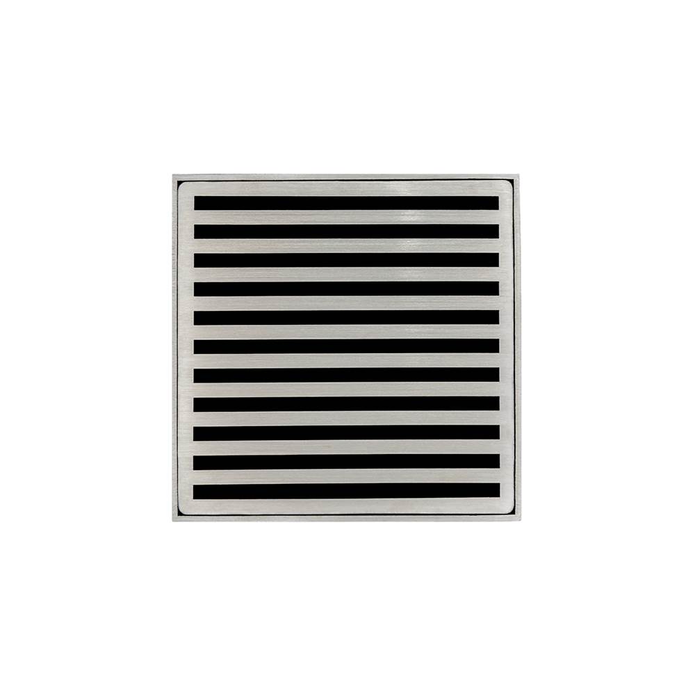 Infinity Drain 5'' x 5'' ND 5 High Flow Complete Kit with Lines Pattern Decorative Plate in Satin Stainless with PVC Drain Body, 3'' Outlet