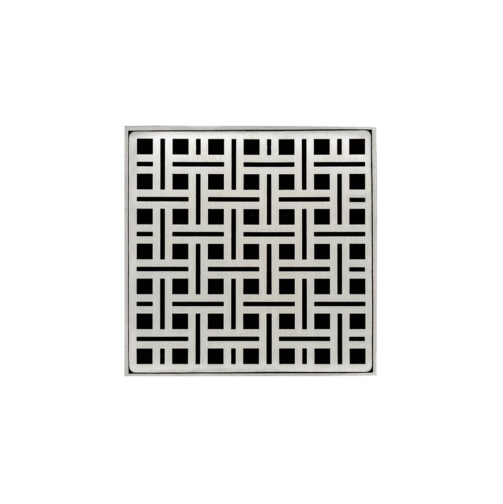 Infinity Drain 5'' x 5'' VDB 5 Complete Kit with Weave Pattern Decorative Plate in Satin Stainless with Stainless Steel Bonded Flange Drain Body, 2'' No Hub Outlet