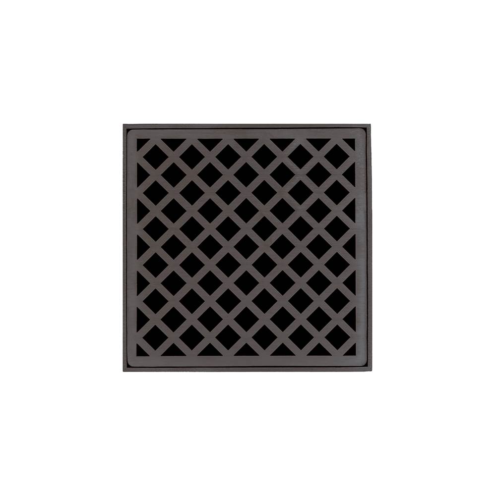 Infinity Drain 5'' x 5'' XD 5 High Flow Complete Kit with Criss-Cross Pattern Decorative Plate in Oil Rubbed Bronze with PVC Drain Body, 3'' Outlet