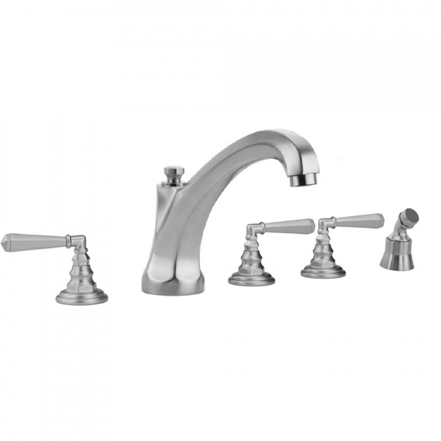 Jaclo Westfield Roman Tub Set with High Spout and Hex Lever Handles and Angled Handshower Mount