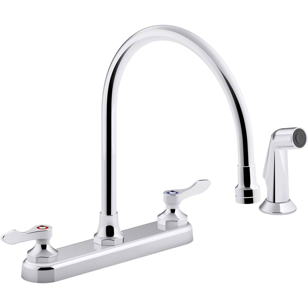 Kohler Triton® Bowe® 1.8 gpm kitchen sink faucet with 9-5/16'' gooseneck spout, matching finish sidespray, aerated flow and wristblade handles