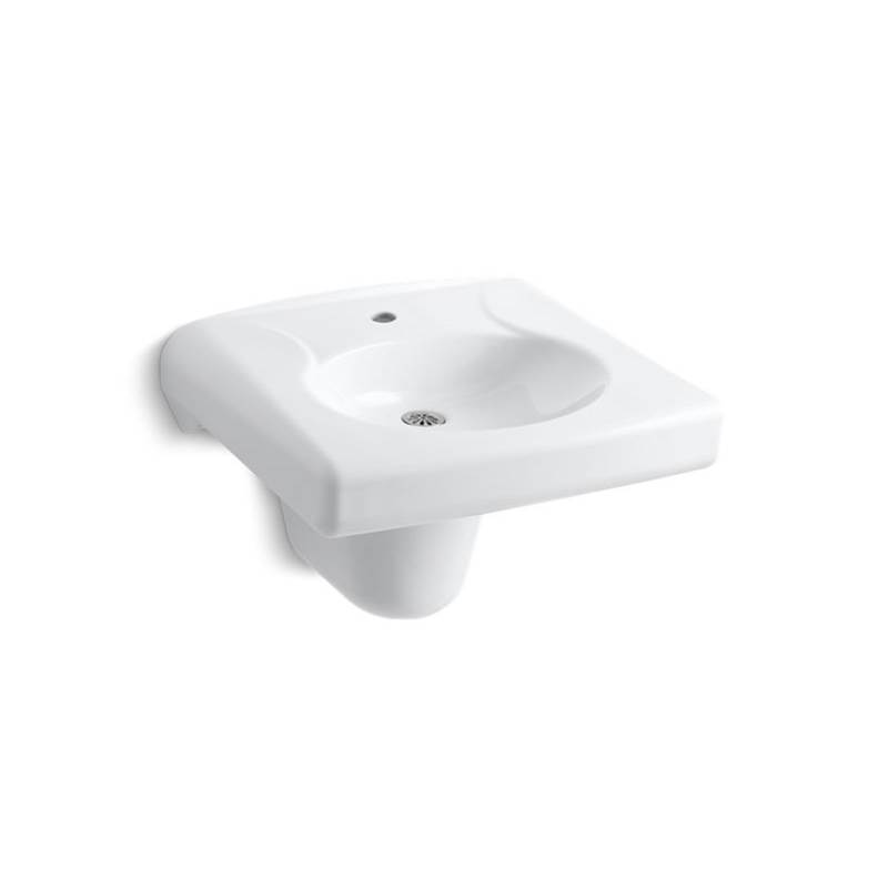 Kohler Brenham™ Wall-mounted or concealed carrier arm mounted commercial bathroom sink with single faucet hole and shroud
