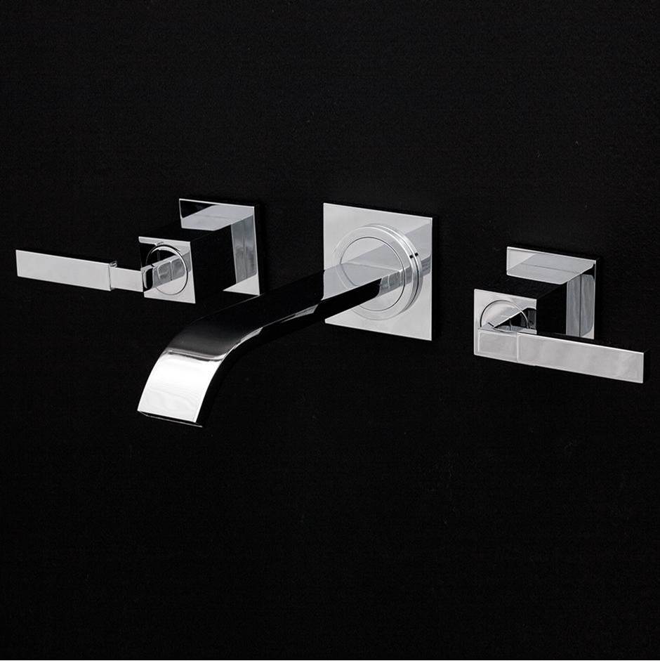 Lacava ROUGH - Wall-mount three-hole faucet featuring natural water flow, with two lever handles, no backplate.