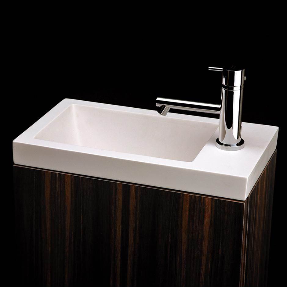 Lacava Self-rimming Bathroom Sink made of solid surface, with an overflow, finished back.