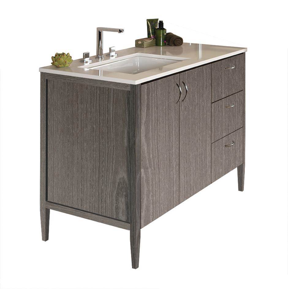 Lacava Free-standing under-counter vanity with two doors on the left an three drawers on the right(pulls included).