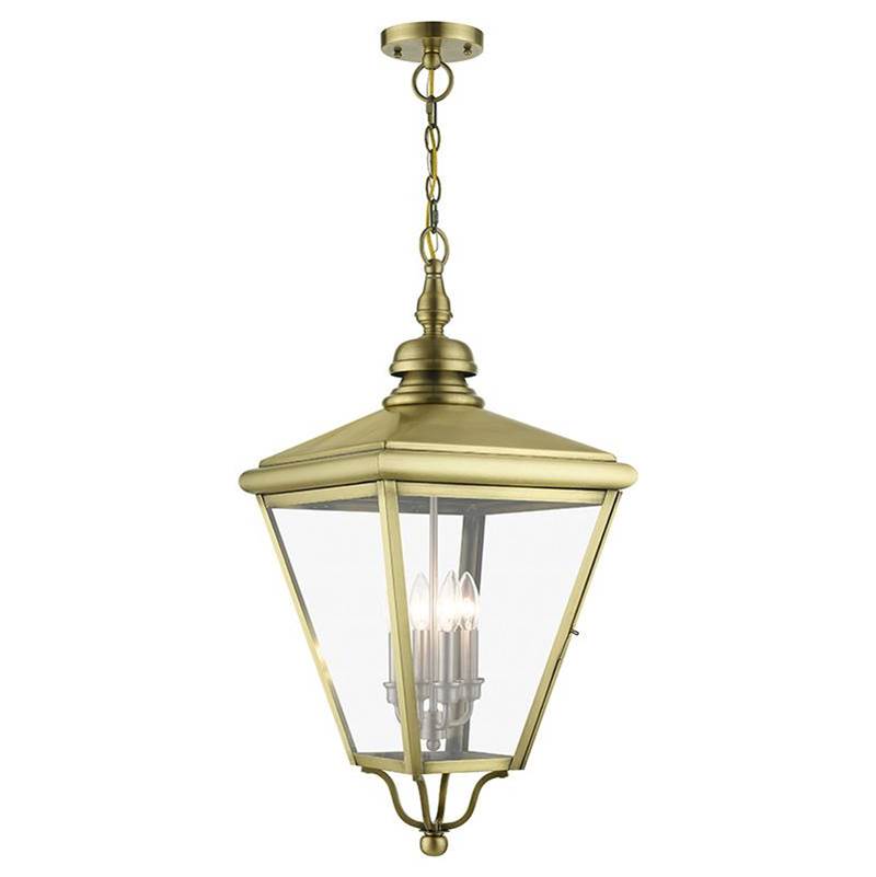 Livex 4 Light Antique Brass Outdoor Extra Large Pendant Lantern with Brushed Nickel Finish Cluster