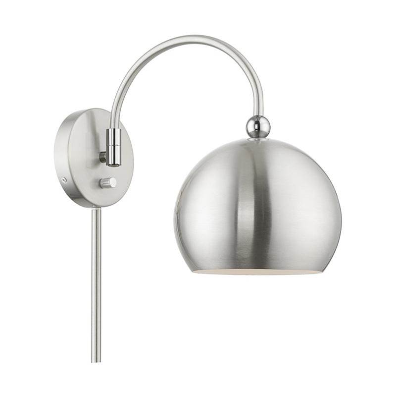 Livex 1 Light Brushed Nickel with Polished Chrome Accents Swing Arm Wall Lamp