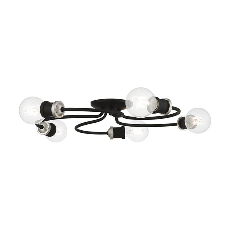Livex 5 Light Black with Brushed Nickel Accents Large Flush Mount
