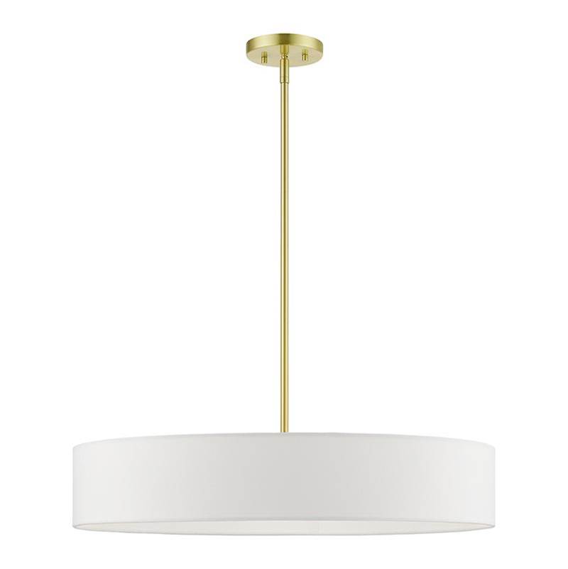 Livex 5 Light Satin Brass with Shiny White Accents Large Drum Pendant