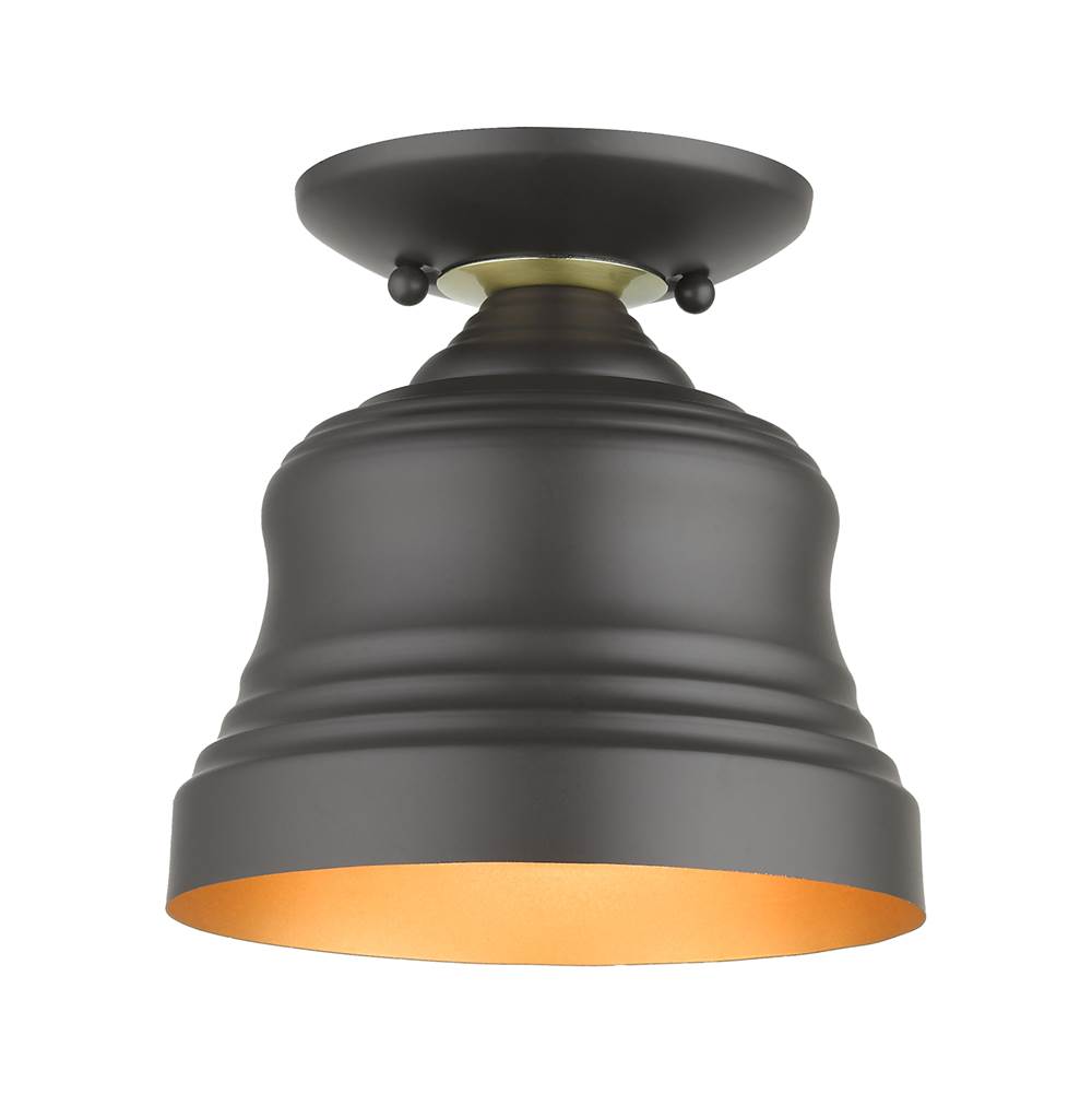 Livex 1 Light Bronze Bell Petite Bell Semi-Flush with Gold Finish Inside