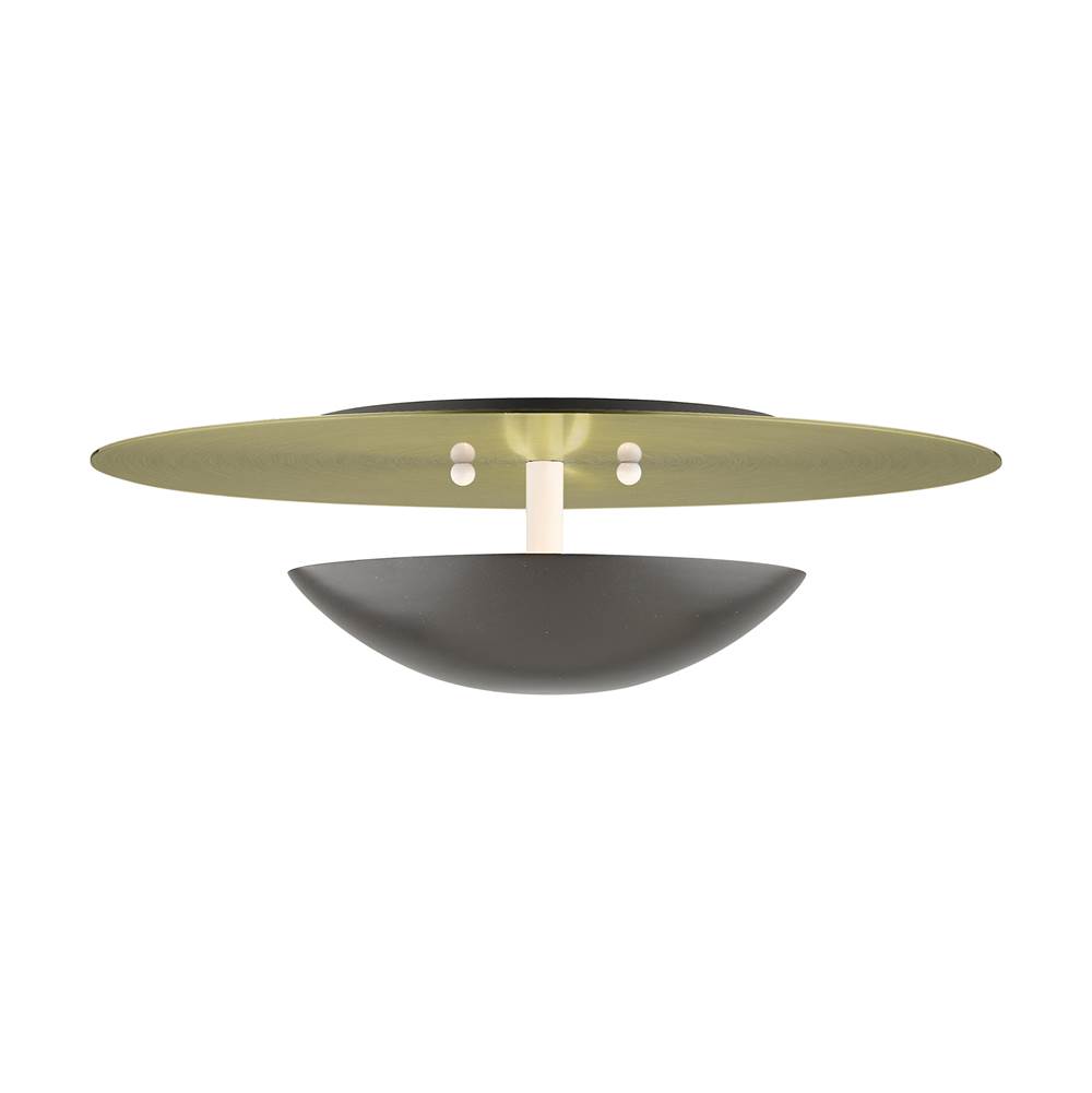 Livex 2 Light English Bronze Large Semi-Flush/ Wall Sconce with Antique Brass Reflector Backplate