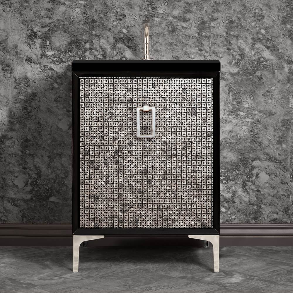 Linkasink Mother of Pearl 24'' Wide Black Vanity with Polished Nickel Coach Pull and Hardware, 24'' x 22'' x 33.5'' (without vanity top)