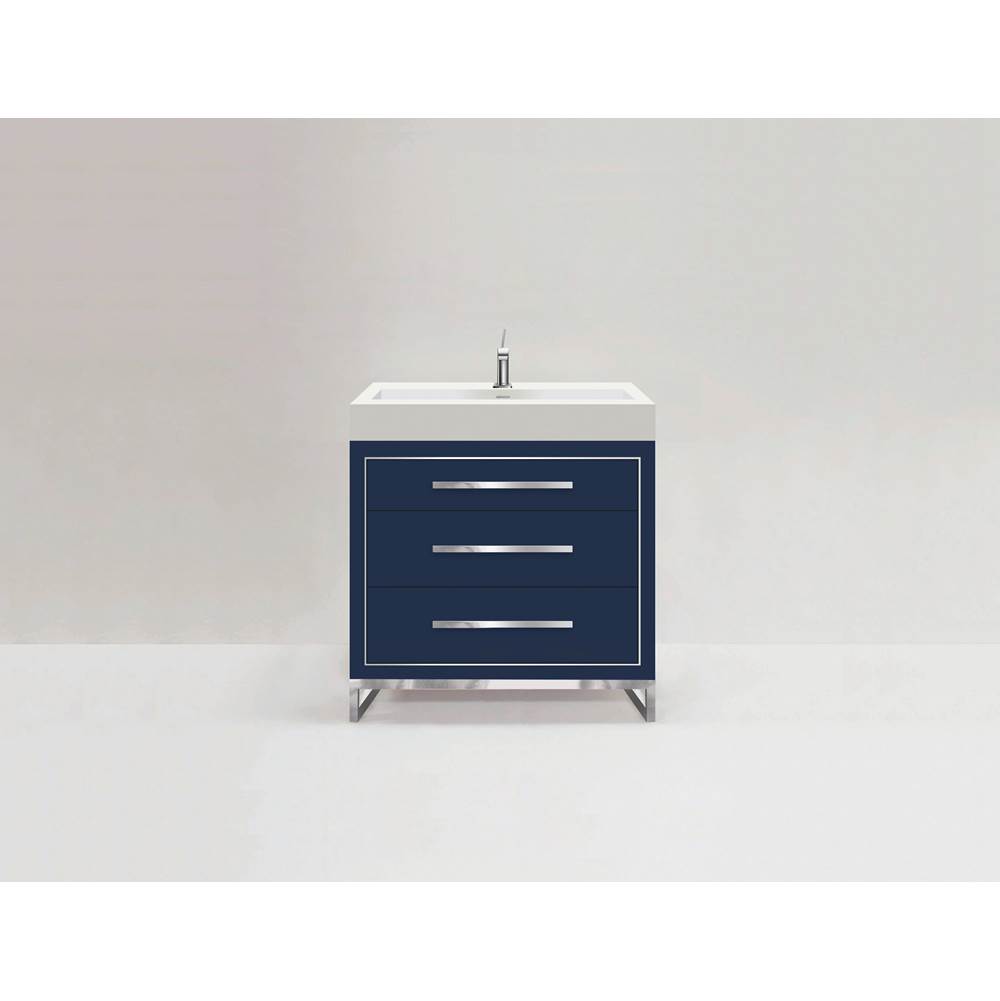 Madeli Estate 30''. Sapphire, Free Standing Cabinet, Brushed Nickel, Handles(X3)/C-Base(X1)/Inlay, 29-5/8''X 22''X33-1/2''