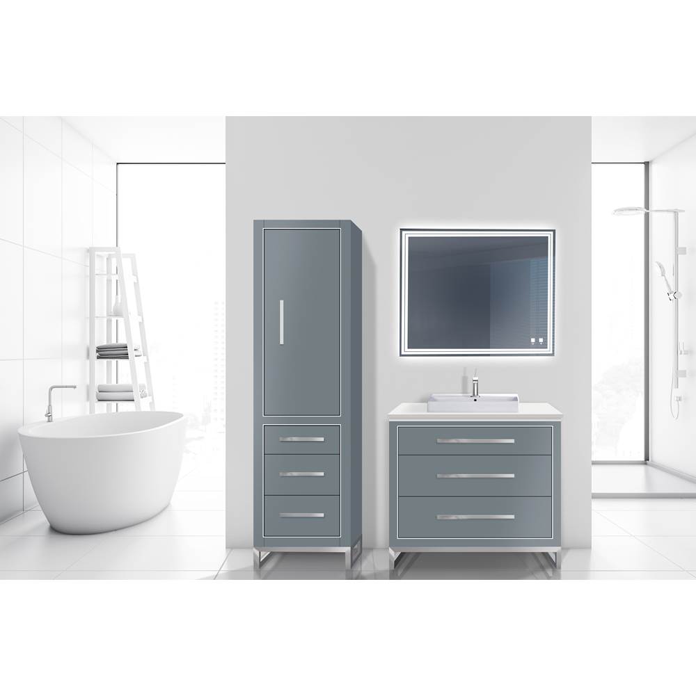 Madeli 20''W Estate Linen Cabinet, Studio Grey. Free Standing, Right Hinged Door. Polished, Nickel Handle(X4)/L-Leg(X4)/Inlay, 20'' X 18'' X 76''