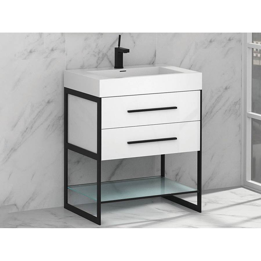 Madeli Silhouette 24''. White, Free Standing Cabinet, Brush Nickel H-Legs (X2) /, Handles (X2) / Glass Shelf (X1), 23-1/4'' X 22'' X 33''
