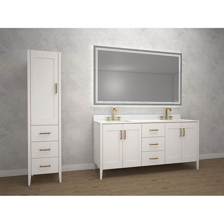 Madeli 18''W Encore Linen Cabinet, White. Free Standing, Right Hinged Door, Satin Brass Handles (X4), 18'' X 18'' X 76''