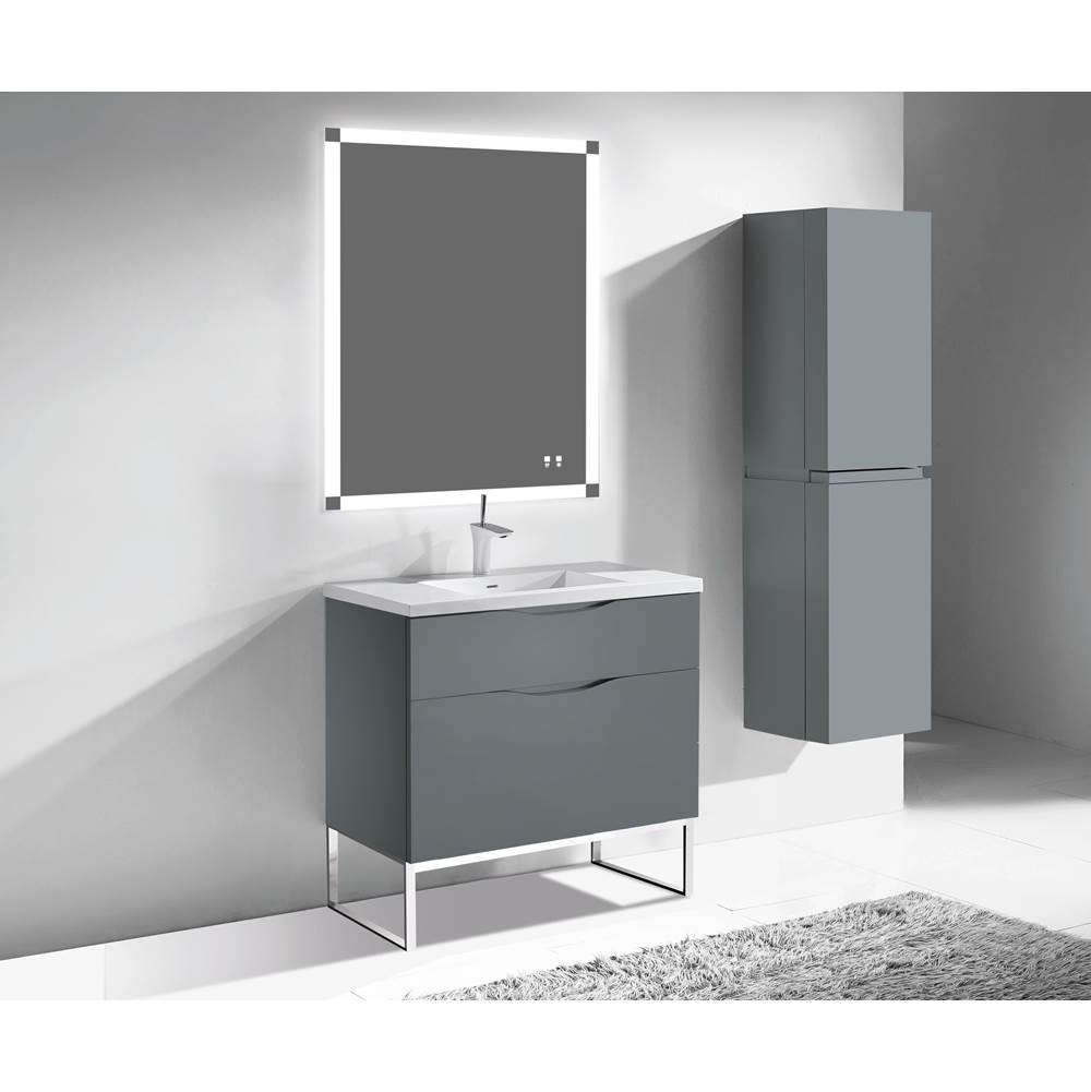 Madeli Milano 42''. Studio Grey, Free Standing Cabinet, Polished Nickel C-Base (X1), 41-5/8''X 18''X 33-1/2''