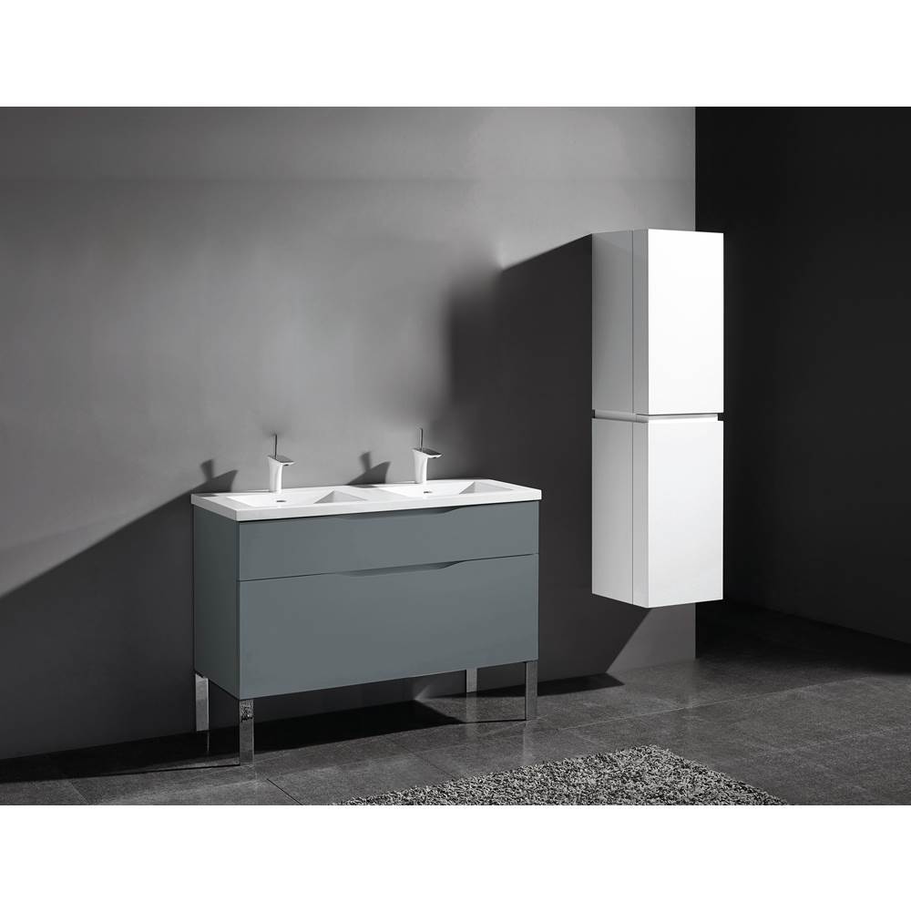 Madeli Milano 48''. Studio Grey, Free Standing Cabinet. 2-Bowls, Matte Black S-Legs (X2), 47-5/8''X18''X33-1/2''