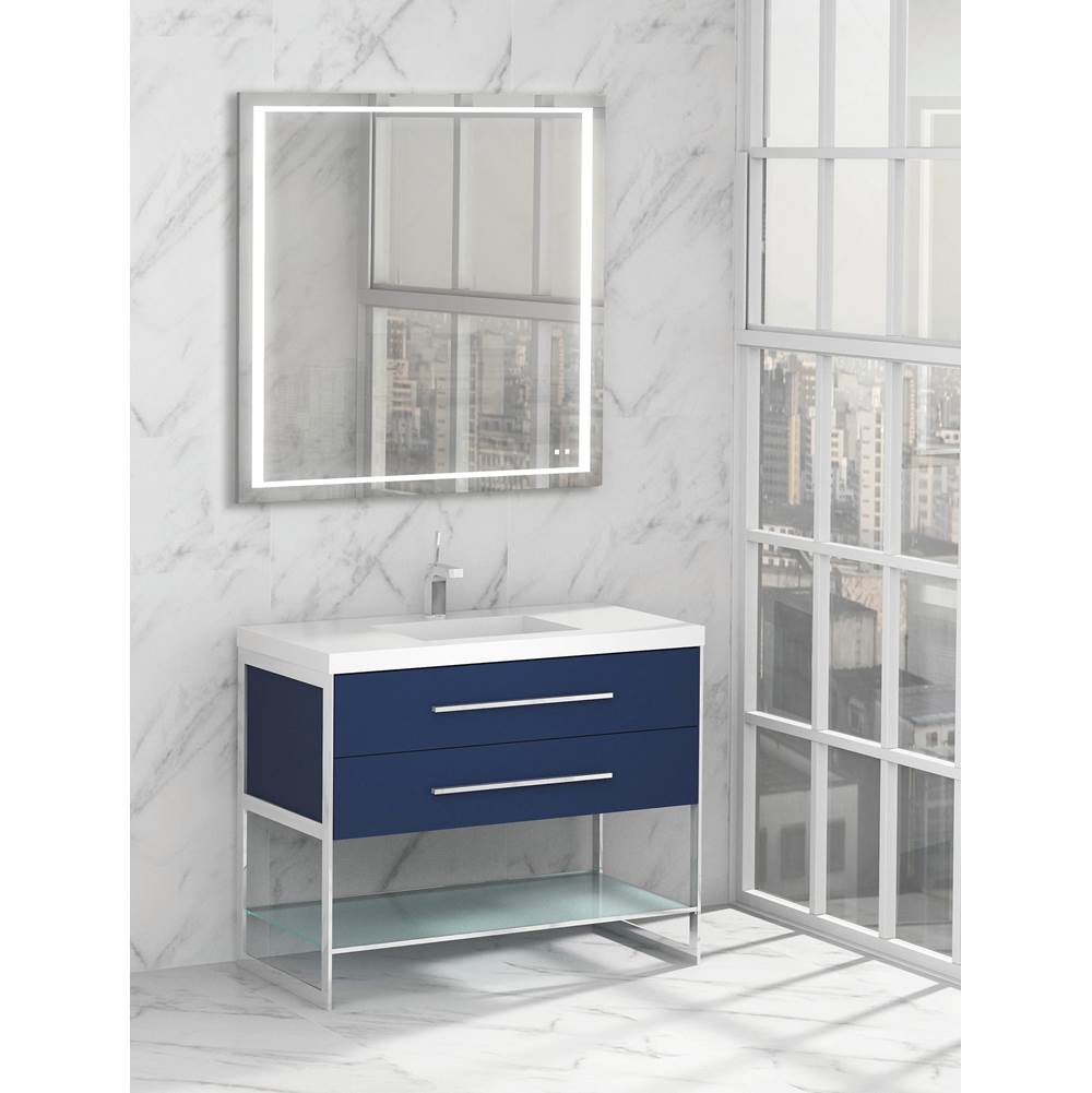 Madeli Silhouette 36''. Sapphire, Free Standing Cabinet, Brush Nickel H-Legs (X2) /, Handles (X2) / Glass Shelf (X1), 35-1/4'' X 22'' X 33''
