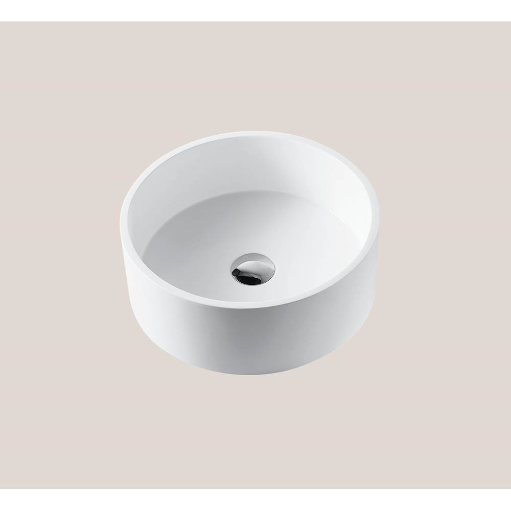 Madeli Solid Surface Vessel. Round , Glossy White. No Overflow, Diameter: 15-1/2''