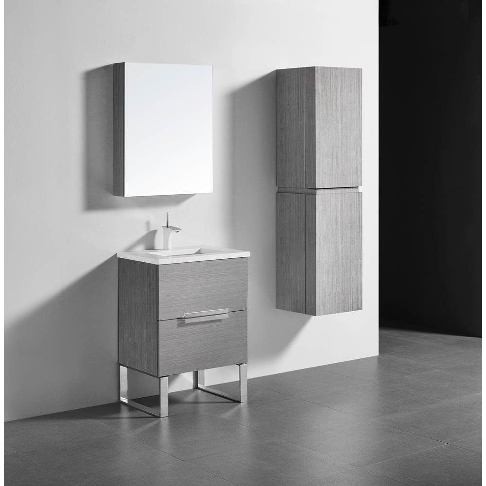 Madeli Soho 24''. Ash Grey, Free Standing Cabinet, Polished Nickel Handles (X2), S-Legs (X2), 23-5/8''X18''X33-1/2''